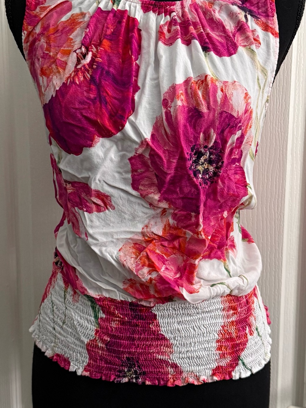 INC International Concepts White Camisole with Fuchsia & Coral Floral Print